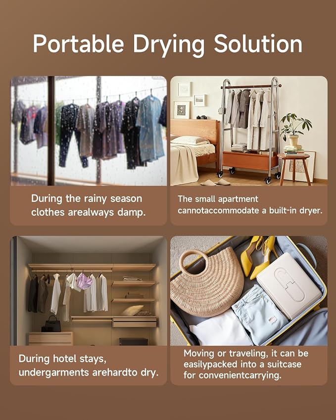 Portable Clothes Dryer, Mini Laundry Dryers with Remote Control, Portable Dryer for Apartments, RVs, Hotels, Small Spaces, Great for drying underwear, socks, swimwear for travel, no wrinkles