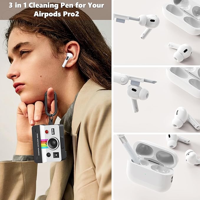 VISOOM Retro Case for AirPods Pro Case Cover Women,Cute Fashion Silicone Air iPods Pro 2 1 Gen Case with Cleanner Kit Compatible with Apple Airpods Pro 2nd 1st Generation Cases,White