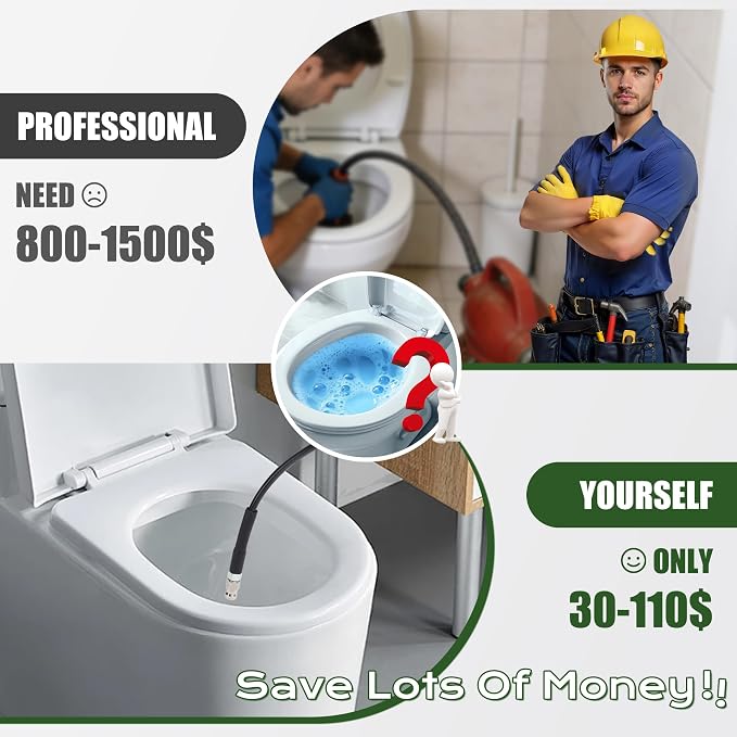 Sewer Jetter Kit for Pressure Washer, 50FT Drain Cleaning Hose with Corner Rotating and Button Nose Nozzles, 1/4" NPT Sewer Jet Nozzle Set with Spanner, Tape, Pins, 5800 PSI