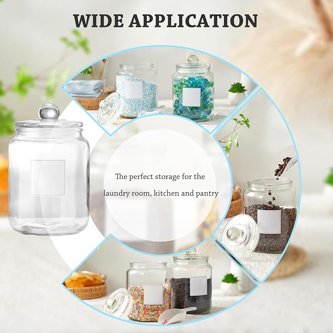 FyndraX Half Gallon Glass Jars - Large Airtight Containers with Scoop and Labels for Organization and Storage Laundry, Bath Room, Kitchen and Pantry Holder, Set of 4