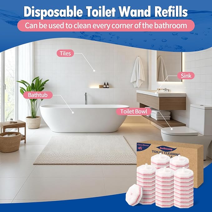 40 Count Toilet Bowl Wand Refills, Disposable Toilet Cleaner Refills, Disposable Wand Heads Compatible with Clorox and the Most Toilet Brushes,Cherry Blossom