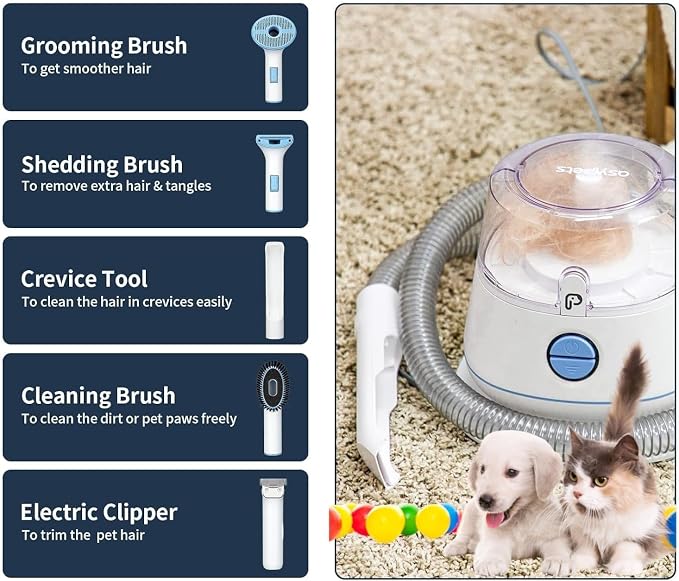 Dog Clipper Grooming Kit, Professional Low Noise Pet Grooming Vacuum Kit Suction 99% Pet Hair,. ABS Material,Quiet,Pet Vacuum Groomer