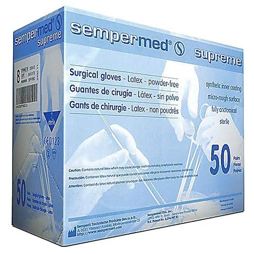 Sempermed SPFP700 Supreme Latex Glove, Powder-Free, Surgical, Size 7 (Pack of 50)