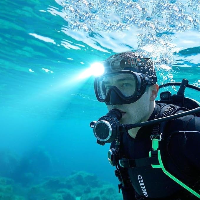 3000 Lumens Super Bright Diving Headlamp IP68 Waterproof Dive Flashlight Rechargeable Underwater Headlight with 3 Modes Perfect for Scuba, Night Snorkeling and Underwater Exploration