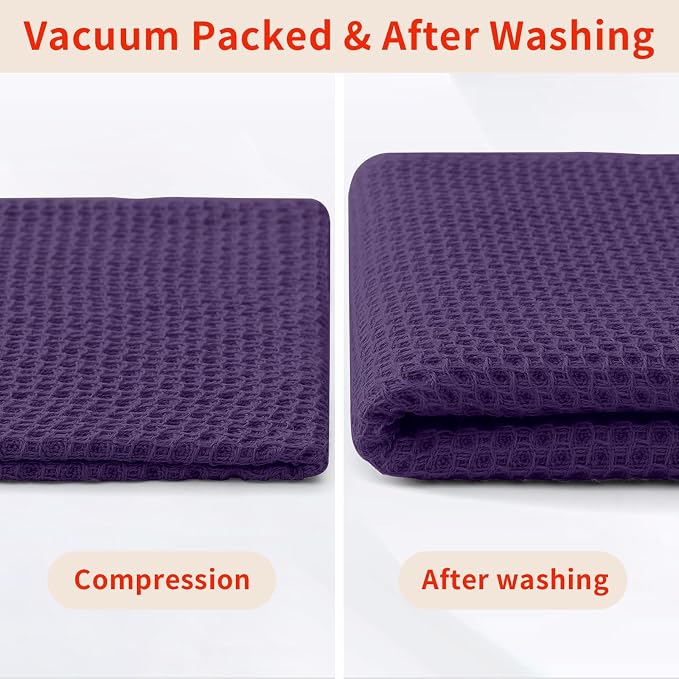 Homaxy 100% Cotton Waffle Weave Kitchen Dish Towels, Ultra Soft Absorbent Quick Drying Cleaning Towel, 13 x 28 Inches, 18-Pack, Eggplant
