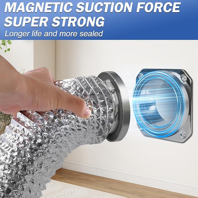 DVC-180 Magnetic Dryer Vent Connector Kit, 4 Inch Quick Connect Dryer Hose Coupling with 3.3ft Flexible Duct & 2 Clamps - Strong Airtight Seal for Easy Cleaning, Dark Silver