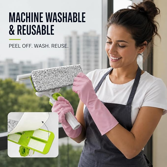 ORIXA Outside Window Cleaner, U Shaped Extendable Squeegee, Detachable Rotatable Glass Squeegee with 2 Wiping Cloth Replacements