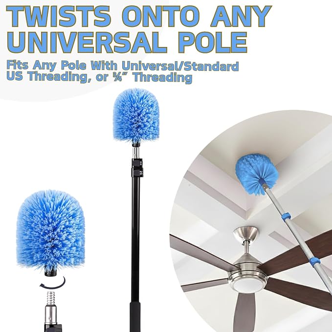 26FT High Reach Cobweb Duster with 5-20ft Extension Pole, 6 Pack Big Webster Cobweb Duster, Aluminum Telescopic Cobweb Brush, Spider Web Brush for Outdoor & Indoor Cleaning(20FT, Duster Kit)