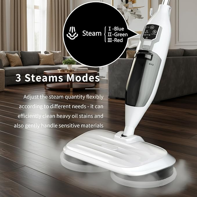 PUREBEAR Steam Mop Cleaner For Home With 4 Replacement Pads, 3 Adjustable Steam Setting, MultiPurpose Handheld Steamer Cleaning for Hardwood Floors, Clothes,Windows,Tiles, Grout (White)