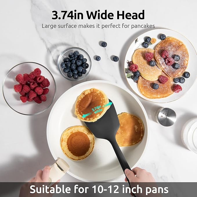 U-Taste 600ºF Heat Resistant Food Grade Silicone Spatula Set of 4, and 600ºF Heat Resistant Silicone Turners, 13.6in Long Solid & Slotted Kitchen Spatula (Black)