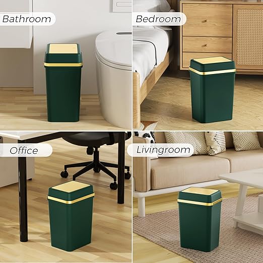 Bathroom Trash Can with Lid 4 Gallon Dark Green Trash Can with Press Top Lid Bedroom Trash Can Small Garbage Can with 150 Counts Trash Bags for Small Bathroom Bedroom Office