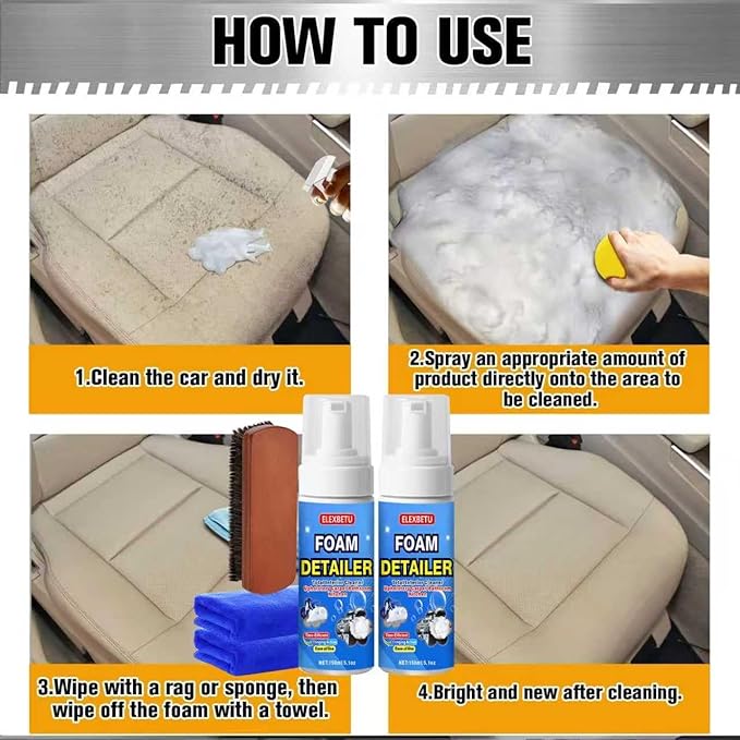 Car Interior Foam Cleaner,Powerful Stain Eliminator car interior cleaner Car Carpet,Clean Cars Seat Carpet Upholstery Deep Inside Cleaning Remove Stain from Leather Fabric Vinyl Plastic150ML 2pack