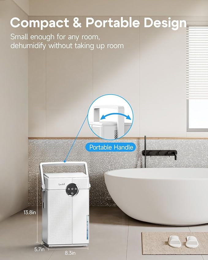 Lacidoll Small Dehumidifier with Drain Hose, Portable Dehumidifier for Bathroom, 118oz Dehumidifiers for Home 800 sq ft with 7 Colorful Light, Quiet Dehumidifiers for Bedroom RV Closet Basement,White