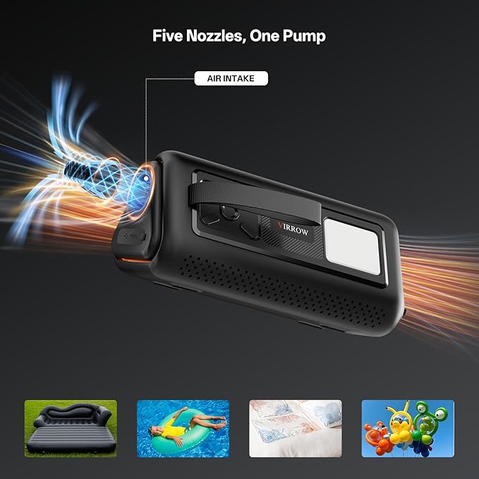 Tire Inflator Portable Air Compressor with Electric Air Duster and Car Jump Starter: 150PSI Cordless Bike Pump - 130000RPM - 1000A up to 6.0L Gas and 3.0L Diesel Engine for Cars, Outdoor, Home