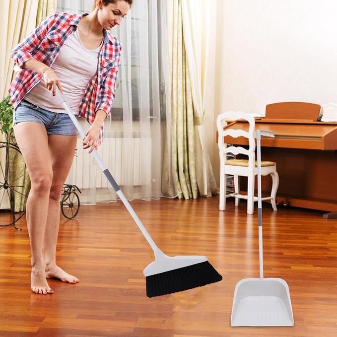 Lurrose Broom and Dustpan Set Heavy Duty Floor Cleaning Kit with Soft Bristles and Ergonomic Long Handle for Home Kitchen Tile and Hardwood Surfaces