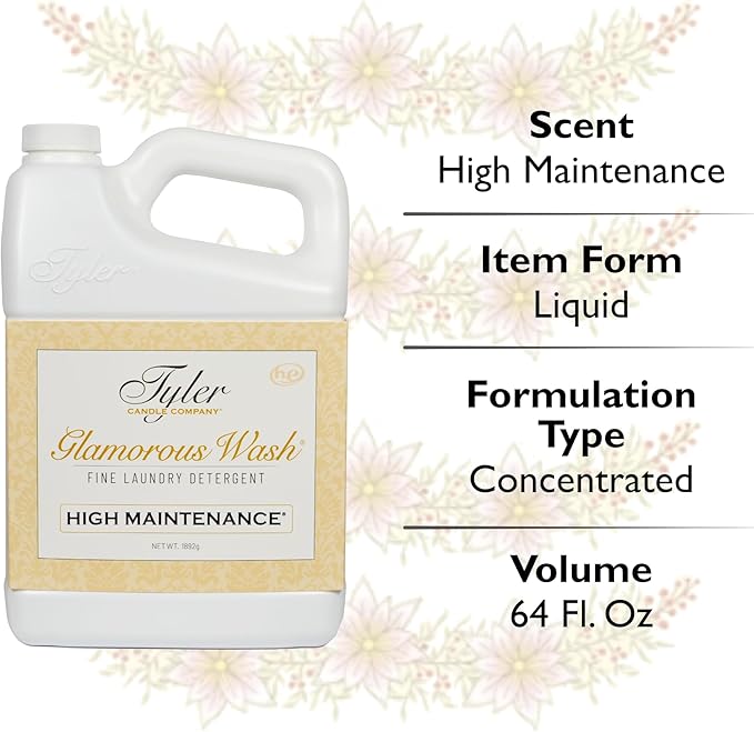 Tyler Glamorous Wash High Maintenance Fine Laundry Detergent with Stain Remover Pen and Dryer Sachets - Liquid Detergent Designed for Clothing - Hand & Machine - 64oz (High Maintenance)