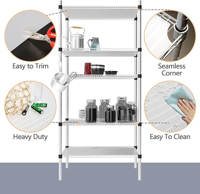 5pcs Shelf Liners of Wire Shelf System,16 x 36 inch Plastic Shelf Liners Mats for Wire Shelving (Rolled,Actual Size:15.74"X35.82")