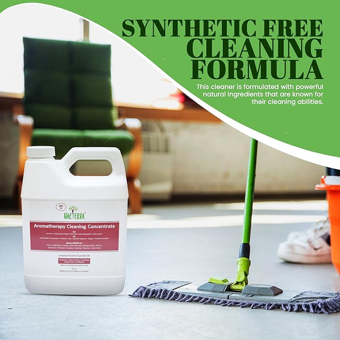 Naeterra Aromatherapy Cleaning Concentrate 32 oz - Natural All Purpose Multi Surface Cleaner - Plant Based Essential Oil Formula for Floors, Glass & Counters - Makes 64 Bottles - Pet Safe & Non Toxic