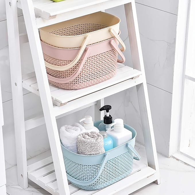rejomiik Portable Shower Caddy Basket Plastic Cleaning Caddy Organizer Storage Tote with Handle for Bathroom, College, Dorm Room Essentials, White
