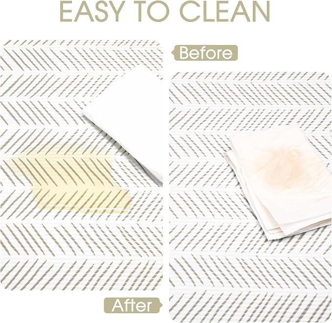 Glotoch Shelf Liners for Kitchen Cabinets, 12in x 20FT Non-Adhesive Liners for Shelves,Non Slip Waterproof Contact Paper for Drawers Pantry EVA Wire Shelf, White and Beige Herringbone