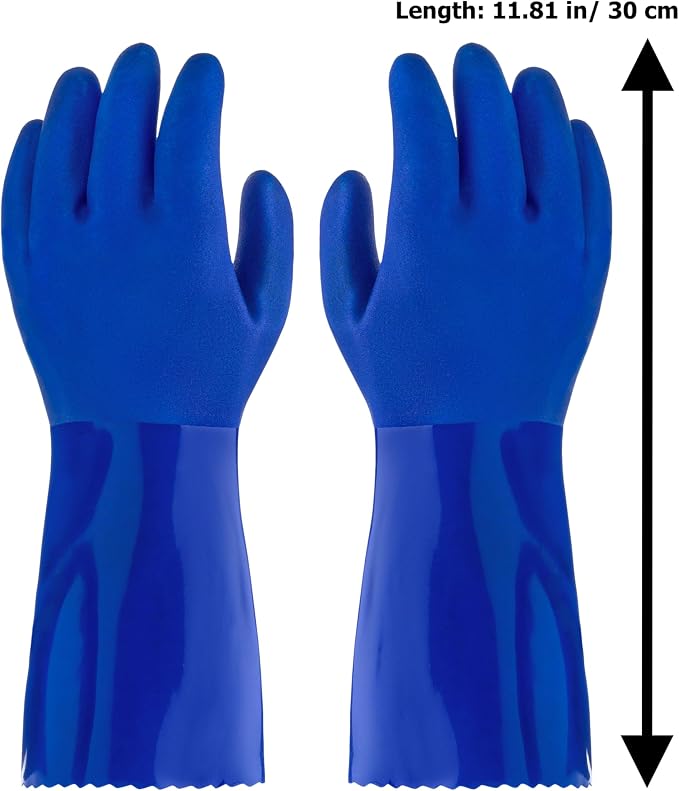 kitchen-star Ultimate Rubber Household PVC Gloves with Comfortable Cotton Lining, Anti-Slip surface, Kitchen Dishwashing, Extra Thickness, Kitchen Cleaning, Working, Painting, Pet Care (Large, Blue)