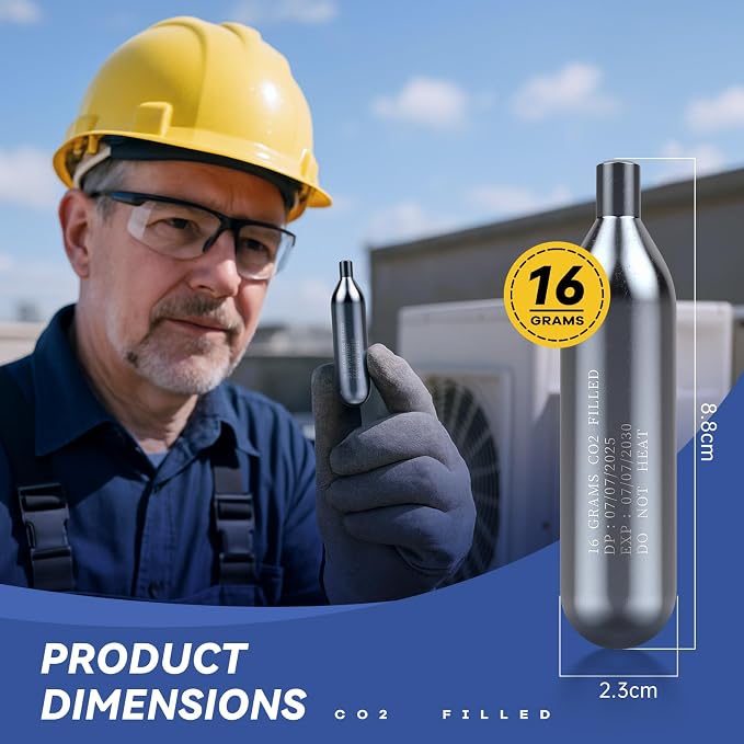 Upgraded Drain Device, AC Drain Line Cleaner Device, AC Drains Line Unclogger Tool, with 6 Unthreaded CO2 Cartridges, with a Flexible Hose to Clear All HVAC Clogs,16 Gram Unthreaded CO2,Black&Red