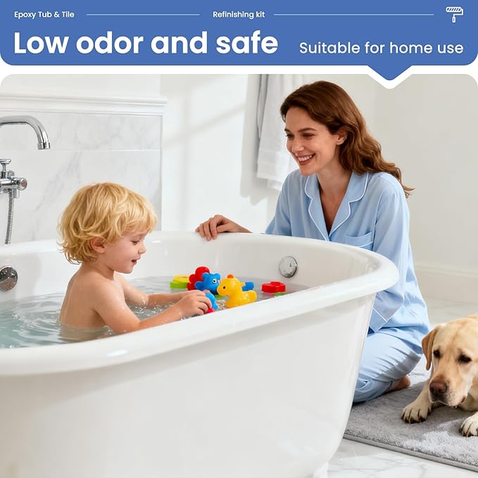 DWIL Tub and Tile Refinishing-2K Epoxy Tub Refinishing kit, Waterproof, Quick-Dry, Non-Yellowing Application for Bathtubs, Tiles, and Sinks etc. with Tools High Gloss White, 80-90sq.ft