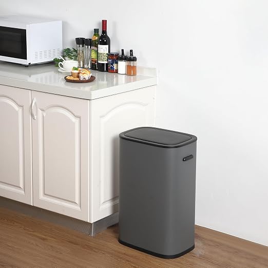 GarveeHome Sensorcan 13 gal Trash Can, Stainless Steel Automatic Trashcan for Home Office Bedroom Living Room Garage Large Capacity Space-Saving Trash Bin, Without Inner Bucket, Grey