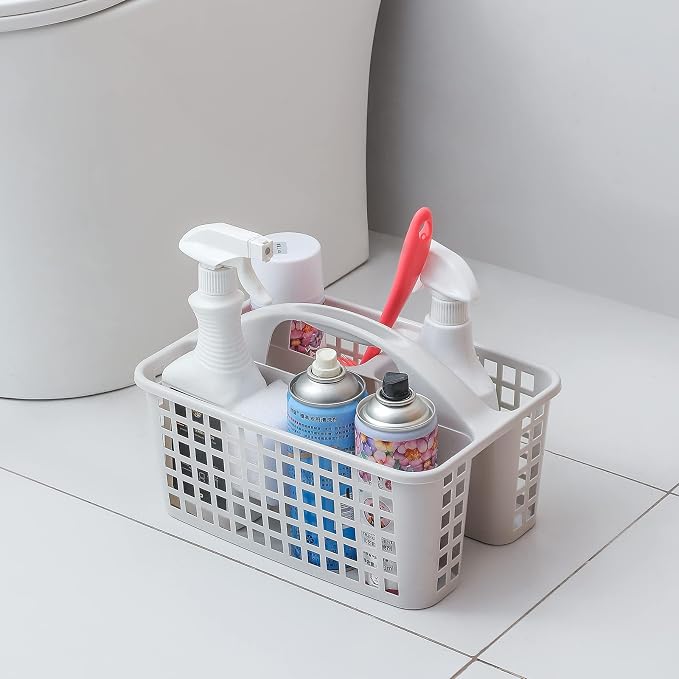 JiatuA Portable Shower Caddy Basket with Compartments Cleaning Supplies Organizer with Handle Plastic Storage Divided Basket Tool Bin for Bathroom, Bedroom, Kitchen, College Dorm, Grey & Light Grey
