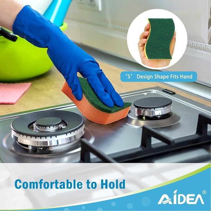 AIDEA Sponges Kitchen, 50 Pack Heavy Duty Dish Sponge, Cleaning Dish Scrubber Sponge for Home and Kitchen, Stink-Free Cleaning Supplies for Pots, Pans