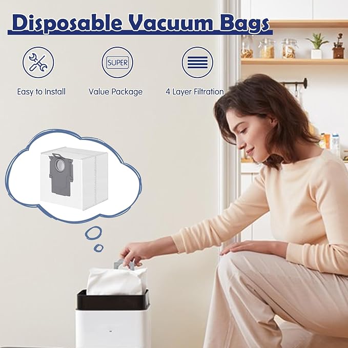 Replacement Parts for Roborock Q7 M5/M5+, Q7 L5/L5+ Robot Vacuum, 2 Main Brushes, 4 Mop Cloths, 4 Filters, 6 Side Brushes, 12 Dust Bags, 1 Cleaning Tool, Accessories Kit