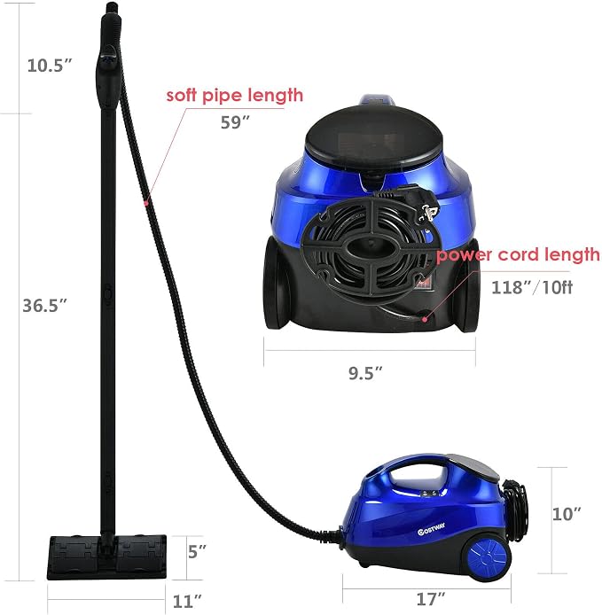Moccha 2000W Steam Cleaner w/ 19 Accessories, 2000 W Household Steamer w/ 1.5L Tank for Chemical-Free Cleaning, Heavy Duty Household Cleaning Machine for Floors, Windows, Cars (Blue)