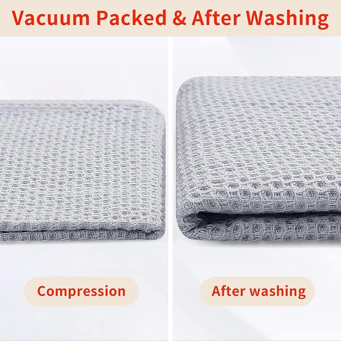 Homaxy 100% Cotton Waffle Weave Kitchen Dish Towels, Ultra Soft Absorbent Quick Drying Cleaning Towel, 13 x 28 Inches, 24-Pack, Light Gray