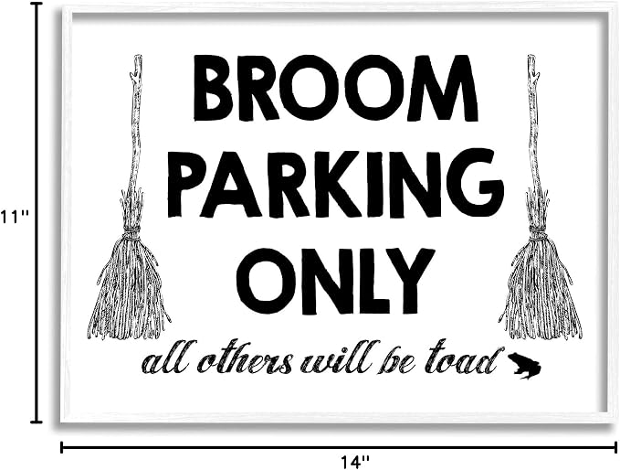'Broom Parking Witty Halloween Witch Phrase'| Framed Giclee Art | Stupell Industries | White, 14 x 11 Inches, Easy to Hang and Sturdy, Made in USA, by Lettered and Lined