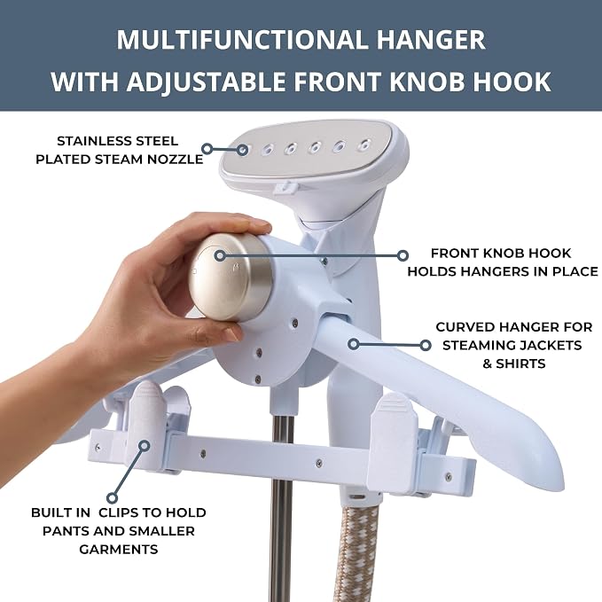 True & Tidy Luxury Standing Garment Steamer with 10 Steam Settings, Smart Auto Shut-Off 1800 Watt Powerful Clothes Steamer, Fast Heat Up, Wrinkle Removal for Home and Business Use
