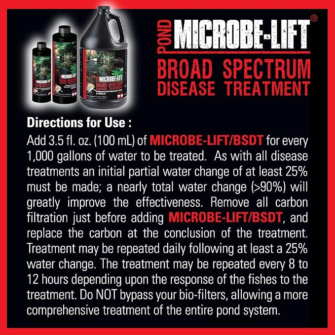 MICROBE-LIFT BSDT16 Broad Spectrum Disease Treatment for Ponds and Outdoor Water Garden, Safe for Live Koi Fish, Goldfish, Plants, and Decor, 16 Fl Oz