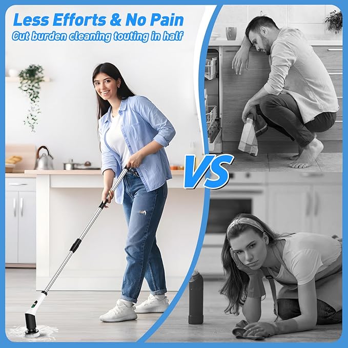 Weytoll Electric Spin Scrubber, IPX65 400/450rpm Electric Cleaning Brush Kit with Extendable Handle and 9 Interchangeable Heads Multifunctional Handheld Cordless Scrubber for Kitchen Bathroom