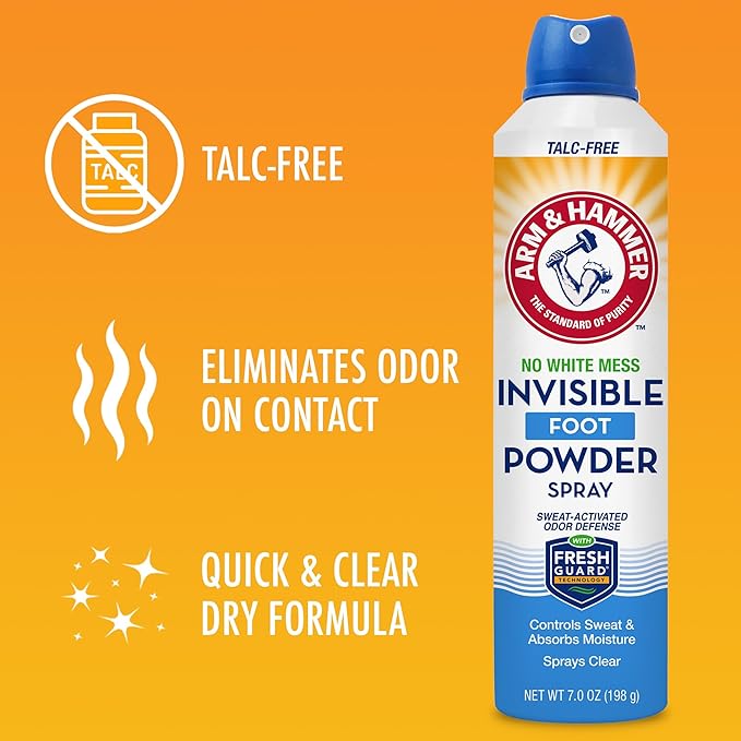 Arm & Hammer Invisible Foot Powder Spray, Clear Talc-Free Sweat Control, Odor Eliminating Foot Spray For Men & Women, 7 Oz (3 Pack)