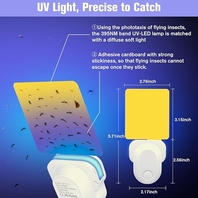 Flying Insect Trap Plug-in, Night Light Bug Trap with Sticky Pad for Flies, Gnats, Moths (1 Pack, Ivory)