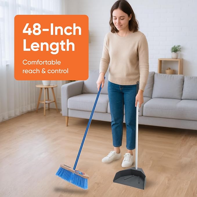 Superio Heavy Duty Alloy Steel Mop & Broom Handle, 48 Inch Long, Universal Threaded Metal Handle for Cleaning Tools, Durable Rust-Resistant Pole with Hanging Loop, Grey