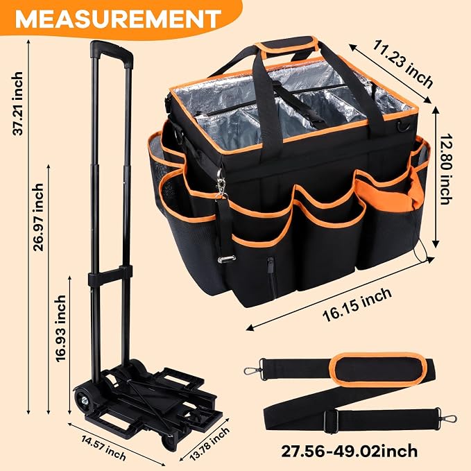 COVKEV Rolling Cleaning Caddy with Wheels& Built-in Board, Extra Large Cleaning Caddy Bag with Detachable Trolley, Water Resistant Lining Cleaning Supplies Organizer on Wheels for Housekeepers (Black)
