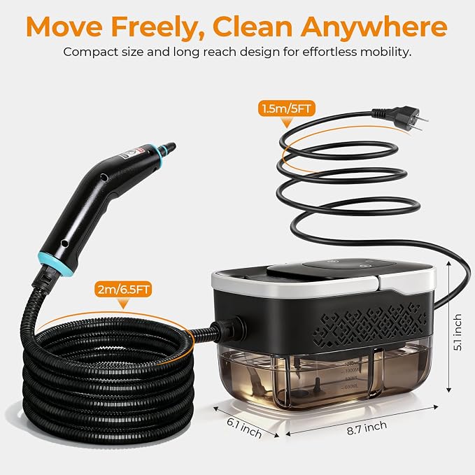 BEAMNOVA Handheld Steam Cleaner, Car Steamer for Auto Detailing, High-Pressure Multi-Purpose Steam Cleaning Machine, 42 oz, for Car Interior, Kitchen, Bathroom, Grout & Tile, Floors, White
