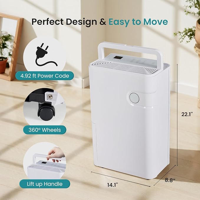 DUMOS 80Pints Dehumidifier with Drain Hose, Most Efficient Energy Star, 5,500 Sq.Ft Dehumidifier for Basement, 1.32 Gallon Tank 42dB, Smart Humidity Ring, Ideal Humidity Remover for Home & Bedroom