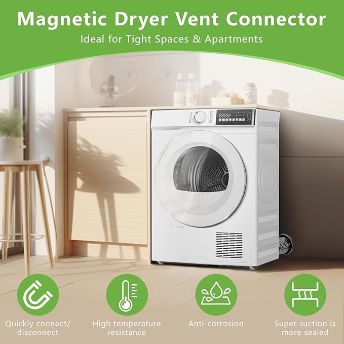 Magnetic Dryer Vent Coupling DV180 Airtight Seal Dryer Vent Connector Kit Easy to Clean Quick Connector Including a 3.3ft 4" Duct and two Clamps