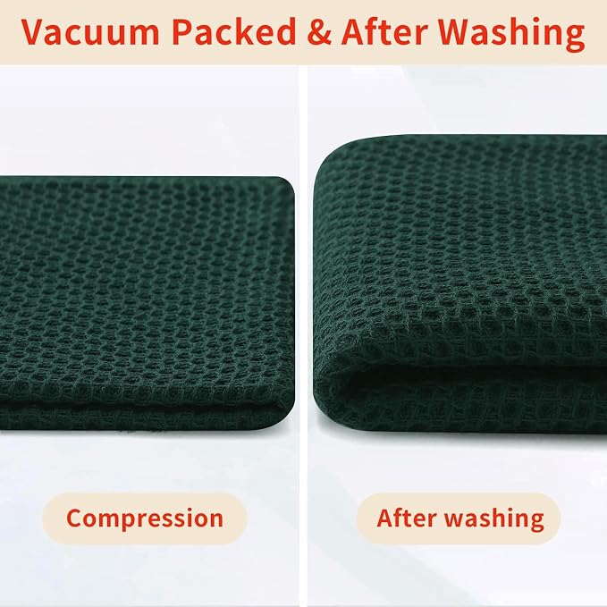 Homaxy 100% Cotton Waffle Weave Kitchen Dish Towels, Ultra Soft Absorbent Quick Drying Cleaning Towel, 13 x 28 Inches, 18-Pack, Blackish Green