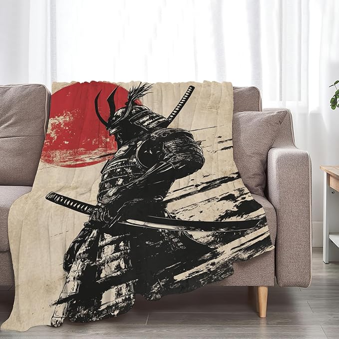 Tijuboni Japanese Samurai Throw Blanket Japanese Warrior Gifts for Men Women Girls Boys Kids Adults Soft Flannel Fleece Blanket for Couch Sofa Bed Home Decor 40"x50"