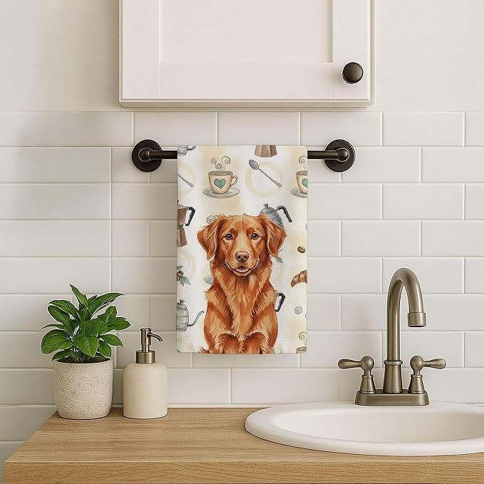 Caroline's Treasures Copper Nova Scotia Duck Tolling Retriever Coffee Bar Kitchen Towel Velour Plush Front and Cotton Loop Back Machine Washable