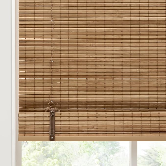 Madison Park Eastfield 100% Bamboo Cordless Roman Shades-Woven Wooden Privacy Panel, Light Filtering Easy Installation Window Blind Treatment, Bedroom, Living Room Decor, 35" W x 64" L, Neutral