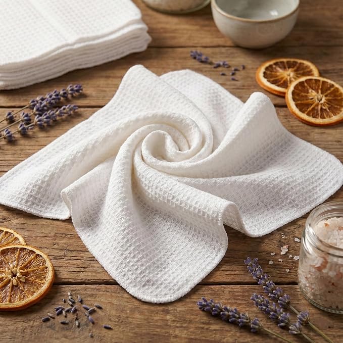 Marubhumi Cotton Kitchen Dish Towels – Set of 10, Pure White, 30x30 cm – Highly Absorbent & Lint-Free Cleaning Cloths