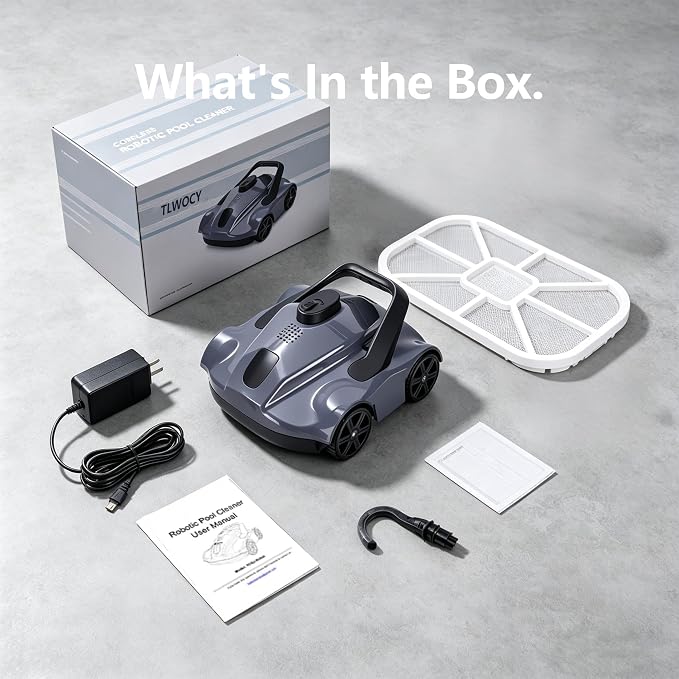 Cordless Robotic Pool Vacuum for Above Ground Pools, Rechargeable Automatic Pool Cleaner with Auto Parking,Efficient Filtration for Above Ground Pool Vacuum Robot